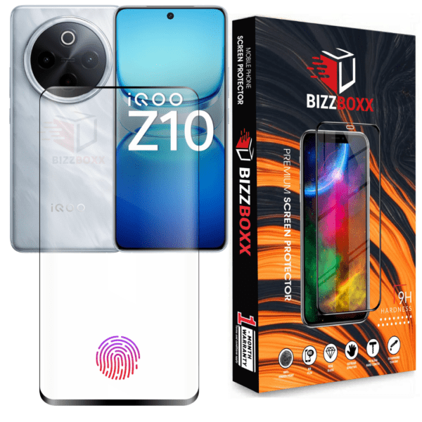 IQOO Z10 5G - UV Tempered Glass Guard for Fingerprint Working, Curved Nano Fiber Guard, UV Glue Glass With Installation Kit, (Pack of 1)-BizzBoxx