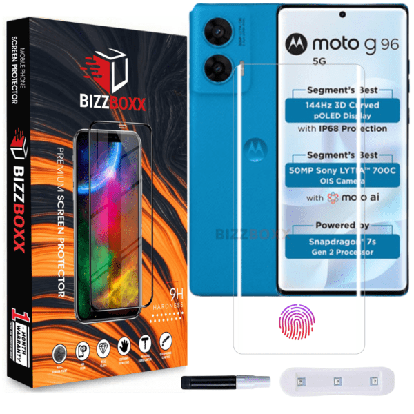 Motorola G96 UV Tempered Glass Screen Protector Guard With Curved Edges – High Definition, UV Glue Not Required ( Pack of 1) – BizzBoxx