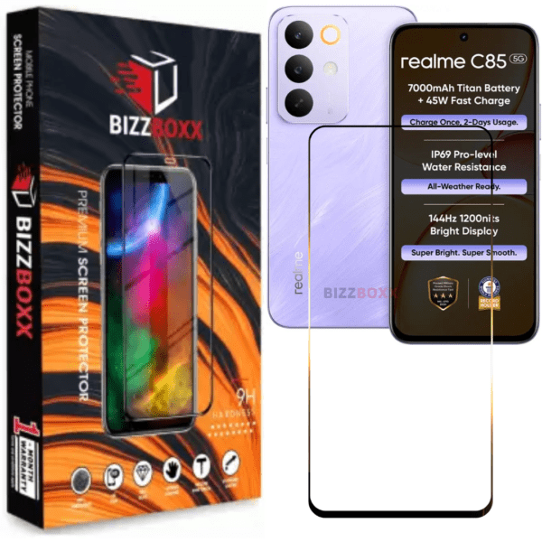 Realme C85 5G Tempered glass Screen Protector Guard - HD Clarity, Anti-Fingerprint Screen Guard (For Realme C 85 - 6.8 inch) With Installation Kit - (Pack of 1)-BizzBoxx