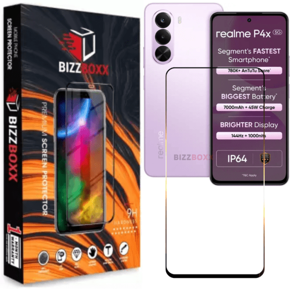 Realme P4x 5G Tempered Glass Screen Protector Guard - HD Clarity, Anti-Fingerprint Screen Guard (For Realme P4x - 6.72 inch) With Installation Kit - (Pack of 1)-Bizzboxx