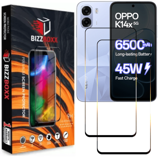 OPPO K14x 5G Tempered Glass Screen Protector Guard - HD Clarity, Anti-Fingerprint Screen Guard (OPPO K 14x - 6.75 inch) With Installation Kit - (Pack of 2)-BizzBoxx