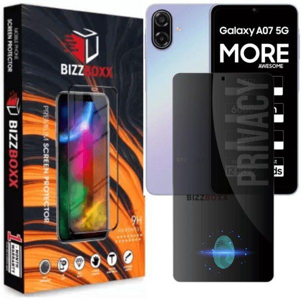 Samsung A07 | F07 | M07 5G Privacy Screen Protector Anti-Spy Tempered Glass Gurad, Protect Sensitive Information, Privacy in Public Spaces, 6.7 Inch - (Pack of 1)-BizzBoxx
