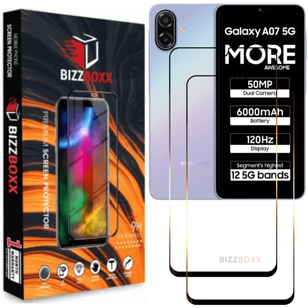 Samsung A07 | F07 | M07 5G Tempered Glass Screen Protector Guard - HD Clarity, Anti-Fingerprint Screen Guard (Sam A07/F07/M07 - 6.7 inch) With Installation Kit - (Pack of 2)-Bizzboxx